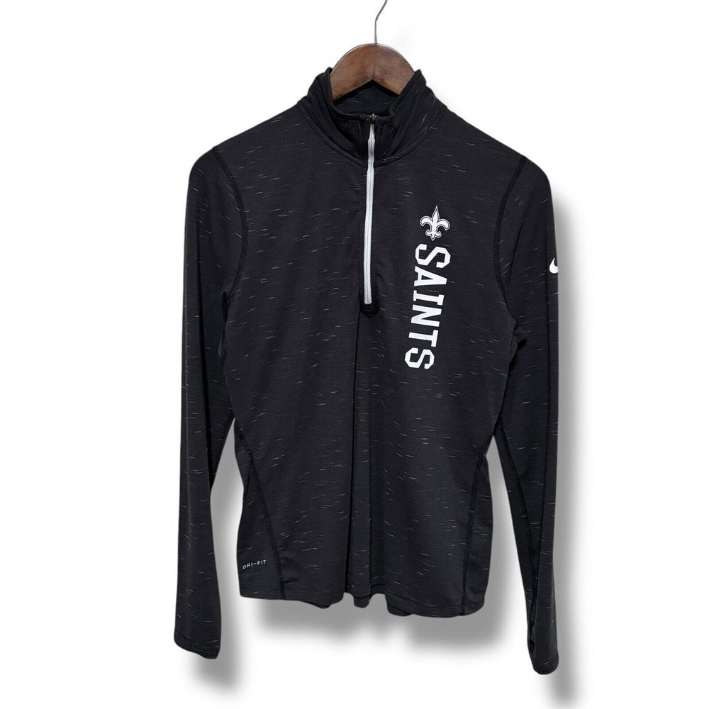 Nike Dri-Fit Women's Saints 1/4 Zip Pullover Heathered Black Size Medium 19 x 25